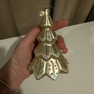 Dept. 56 Champagne Gold Glass Tiered Christmas Tree Ornament Glitter